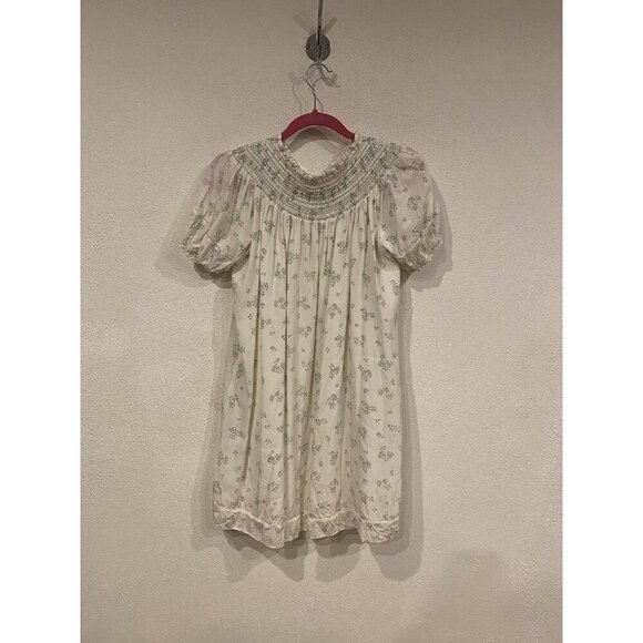 Hatch Leona Dress Womens Small Cream Green Floral Puff Sleeve Smocked Babydoll - Picture 6 of 6